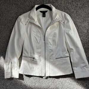 Y2K Retro Punk White Ivory Grunge Cotton Lace Ethereal Zip Up Biker Jacket - XS